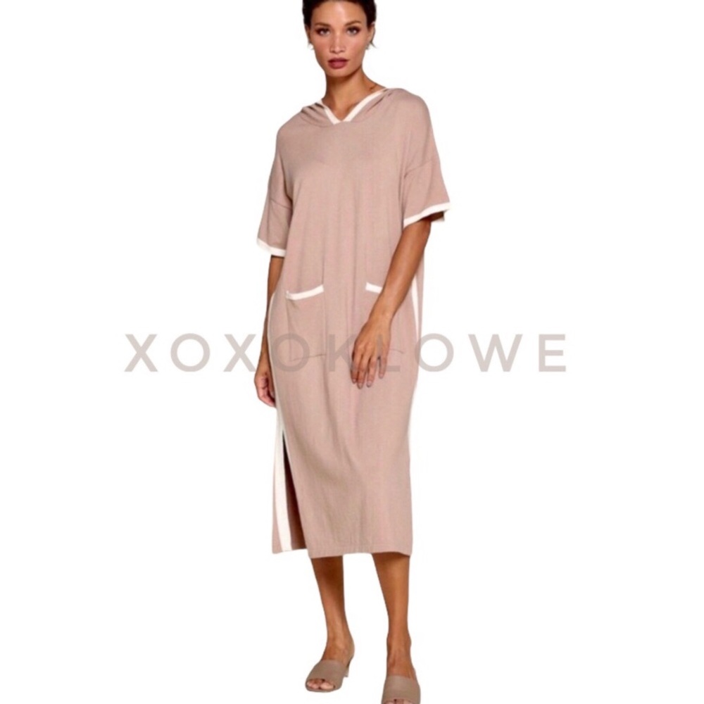 SALE Taupe Soft Knit Sporty Hooded Sweater Dress - Picture 5 of 7